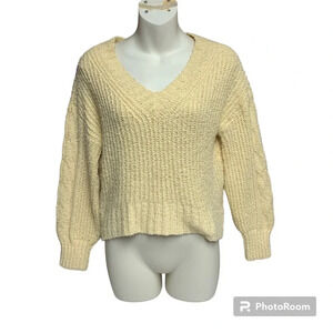 SO size XS yellow cropped sweater V neck knitted
